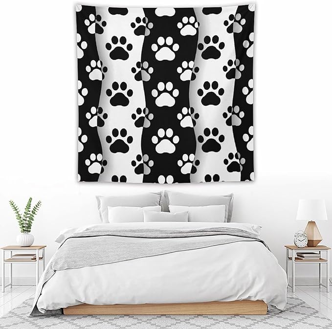 VUMIVI Pet Paws Tapestry Cute Puppy Kitten Black White Animal Paws Modern Funny Art Tapestry Wall Hanging for Living Room Bedroom Dorm Classroom Aesthetic Decor W60xL60in