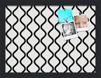 PinPix 16x12 Inch Cork Bulletin Board. This Decorative Framed Pin Board Comes with Black and White Waves Design and a Satin Black Frame. Ideal for Home Office Decor or Message Board (PinPix-194)