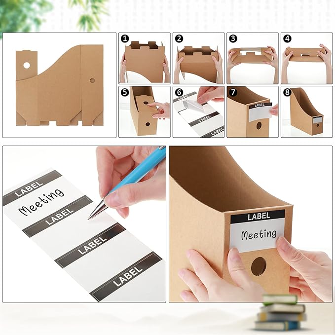 50 Pcs Cardboard Magazine Holder Magazine File Holder Magazine Storage Box Document Magazine File Organizer with 50 Pcs Labels for School Office Home Supplies, Brown