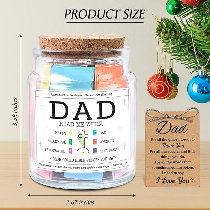 NewEleven Dad Gift, Gifts For Dad From Daughter, Son - New Dad Birthday Gift, Bible Verse Jar For Father - Decorative Glass Inspirational Scripture Jar with 92 Bible Verses