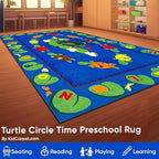 KIDCARPET.COM Turtle Circle Time Rectangle Classroom Rug | Bordered Area Rug for Preschool Daycare Learning, 6' x 8'6"