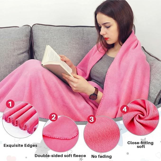 Newwiee 12 Pcs Fleece Throw Blankets Bulk 50'' x 60'' Oeko-tex Standard 100 Certified Spring Outdoor Wedding Guest Blankets Lightweight for Sleepover Donation Lap Pet Sofa Home (Pink)