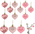 Valentines Day Heart Ornaments, 24Pcs Hanging Heart Ornaments, Glitter Rose Gold Heart-Shaped Baubles for Outdoor Wedding Anniversary Mother's Day Romantic Galentines Valentines Day Party Decoration