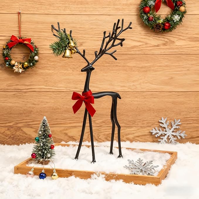 2026 New 2 Pcs Black Metal Reindeer, Black Metal Reindeer Christmas Decoration, European-Style Modern Aluminum Alloy Xmas Figurines, Indoor Holiday Statues for Mantel, Bedroom, Office Table (#AB)