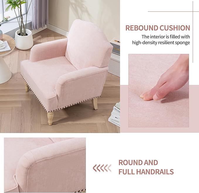 KEIKI Modern Accent Chair for Living Room and Bedroom,Comfortable Fabric Armchair with High-Density Foam, Sturdy Wood Legs, Stylish Lounge Chair for Home Office and Small Spaces