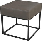 Homepop Decorative Small Square Black Metal Ottoman | Ottoman Stool for Living Room & Bedroom | Decorative Home Furniture (Pewter Gray Faux Leather)