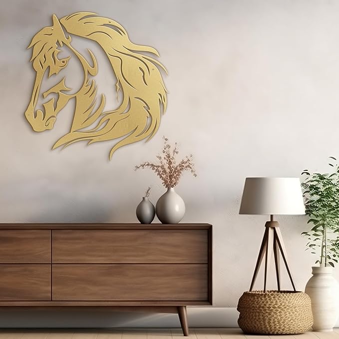 SIGNLEADER Metal Wall Art Decor Horse Minimalist Modern Abstract Wall Sculpture Hangings Home Decoration for Living Room, Bedroom, Bathroom, Kitchen, Outdoor - 36" Gold