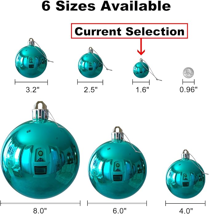 GameXcel Christmas Balls Ornaments for Xmas Tree - Shatterproof Christmas Tree Decorations Small Hanging Ball Teal 1.6in x 36 Pack