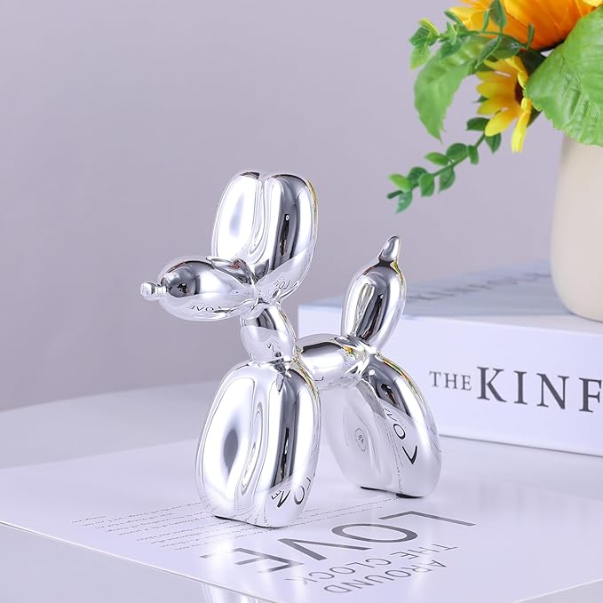 Silver Balloon Dog - Animal & Modern Sculpture Decor for Bedroom, Office & Preppy Room