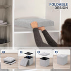 MoNiBloom 15 Inches Storage Ottoman Cube, Folding Square Foot Rest Stool, Small Ottoman Footrest with Storage for Living Room, Bedroom, Entryway, Light Gray