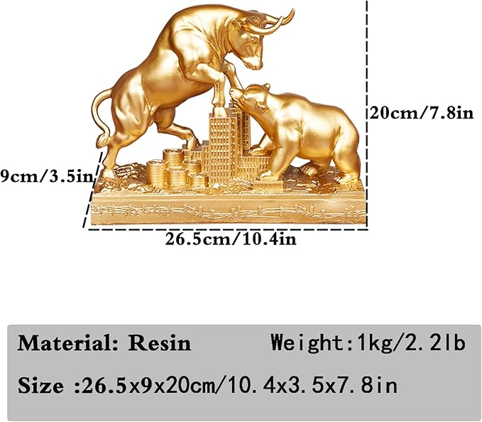 AETVRNI Bull and Bear Statue Wall Street Bull Statue - Ideal Stock Market Gift for Men Office Decoration Wall Street Bull Vs Bear Home Décor Stock Market,Gold