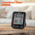 Geevon Digital Bathroom Clock, Waterproof Shower Timer with Large Touch Screen, Battery Operated Bathroom Wall Clock with Temperature & Humidity Display - Suction Cup/Hanging Hole/Stand (Black)