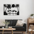 SIGNLEADER Metal Wall Art Moonlit Flamingos and Palm TreesDecor Modern Abstract Wall Sculpture Hangings Home Decoration for Living Room, Bedroom, Bathroom, Kitchen, Outdoor - 18" Black