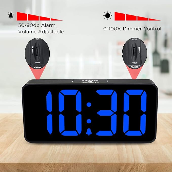 DreamSky Large Digital Alarm Clock Big Numbers for Seniors & Visually Impaired, 9 Inches Electric Clocks for Bedroom, Jumbo Display Fully Dimmable Brightness, USB Ports, Adjustable Alarm Volume