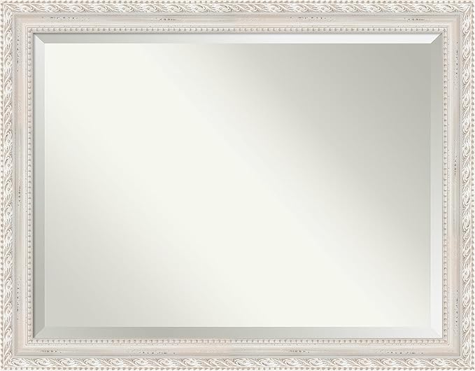 Amanti Art White Wall Mirror 36x46 Opera Off White Rectangle Bathroom Mirror for Wall Decor Living Room, X-Large Traditional Wood Frame, Hangs Horizonally and Vertically, Bathroom Decor, Beveled Edge