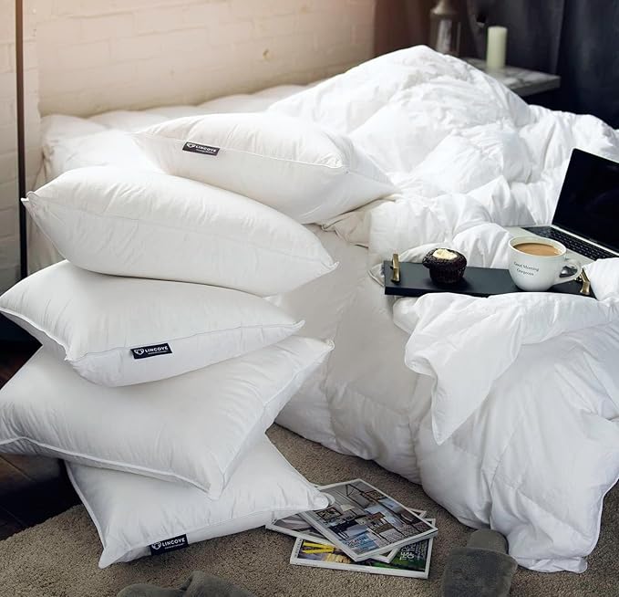 Lincove Down and Feather Luxury Hotel Collection Bed Pillows for Sleeping Made in The USA - 100% Cotton Shell, 600 Thread Count - Soft Hypoallergenic (King Size, Pack of 2)