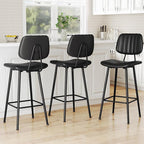 29-Inch Leather Bar Stools Set of 3, Counter Height Barstools with High Backrest，Bar Chairs for Kitchen Island with Heavy Duty Metal Legs, Black
