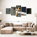 Elephant Stock Cross Canvas - 5 Panel Christian Pictures Decor - Canvas Print Wall Decor - Christian Cross Wall Art - 92" X 42"