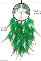 Green Dream Catcher Wall Decor Crystal Tree of Life Dream Catchers Handmade Feather Dreamcatcher Wall Hanging Ornament for Bedroom Living Room Home Decor