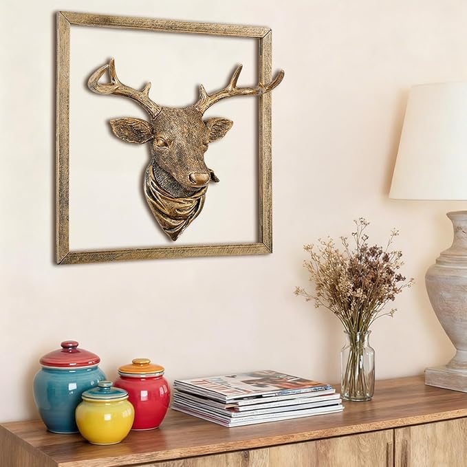 Zotabe 5PCs Animal Heads Wall Decor, Animal Sculptures Wall Dec, Deer Head Wall Mount, Vintage Wall Sculpture, Resin Wall Hanging Decoration for Living Room Bedroom Kitchen Gift (Scarf Stag, 1)