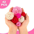FUTUREPLUSX 42PCS Valentines Day Tiered Tray Bowl Fillers Decor, Assorted Pink Decorative Balls for Bowl Centerpiece Home Indoor Office Table Decor