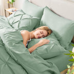 CozyLux Twin Comforter Set with Sheets Sage Green, 5 Pieces Pintuck Bed in A Bag, Twin Bed Set Gift for Family, Pinch Pleat Bedding Set with Comforter, Sheets, Pillowcase & Sham