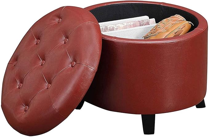 Convenience Concepts Designs4Comfort Storage Ottoman, Burgundy Faux Leather