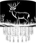 Deer & Forest Lamp Shade Acrylic Bead Droplets, Black Drum Fabric Light Shade for Ceiling Pendant Table & Floor Lamps, Decor & Gift for Wild Animal Nature Lover, 11.8in