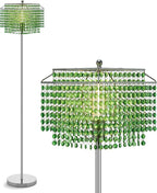 Crystal Floor Lamp, 64" Tall Elegant Standing Lamp with On-Off Foot Switch, Silver Lamp with Green Double-Layer Crystal Lampshade , Standing Lamps for Bedroom, Living Room, Office, 8W Bulb Included