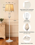 64'' Vintage Floor Lamp with Nightlight, Rustic Farmhouse Tall Standing Lamp with Rotary Switch and Beige Linen Shade for Living Room, Corner, Bedroom, House Decor, Cream White (Bulb Included)