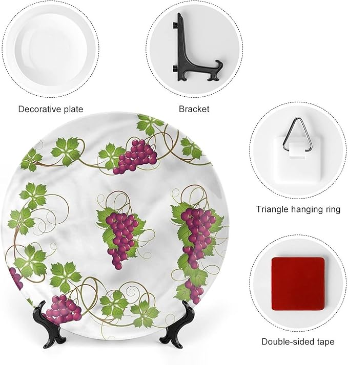 6 Inch Decorative Plate, Vine Tableware Plate, Agriculture Harvest Yield Print Ceramic Wall Hanging for Fine Dining, Upscale Events, Dinner Parties, Weddings, Catering, Christmas, Thankgiving Decor