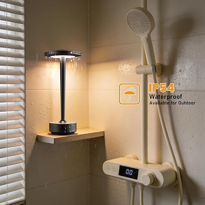 Cordless Table Lamp Rechargeable,6000mAh Battery Operated LED Desk Lamp 3 Color Stepless Touch Dimming,Waterproof Portable Memory Function Light for Bedroom,Outdoor,Patio,Dining,Restaurant Black