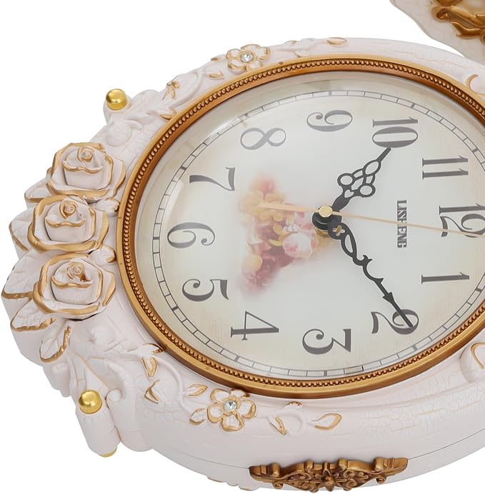 Cream Double Sided Large Wall Clock, Elegant, Traditional, Vintage Style 360° Rotating Metal Wall Clock, Indoor Outdoor Office Living Room Porch Clock Wall Decor (Cream Double Sided Clock)