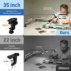 HITTI 12X Square Magnifying Glass with Light and Clamp, Hands-Free Lighted Stand with Ultra Long 3-Section Arm | 5 Color Modes & Stepless Dimming LED Desk Lamp for Workbench, Crafting, Reading -Yellow