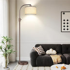 Upgraded Dimmable Floor Lamp, 1200 Lumens LED Bulb Included, Bronw Arc Floor Lamp with Linen Shade for Living Room, Bedroom, Reading Room, Nursery