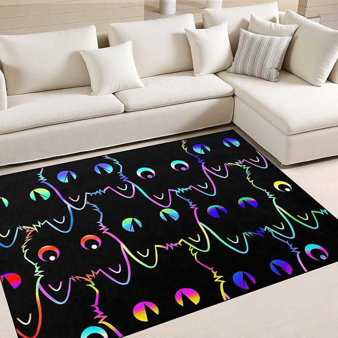 Black Cat Rug for Bedroom, Kids Cat Carpet for Girls Room Decor, Funny Cats Rugs Room Decor Playroom Cute Cats Themed Kids Area Rug Washable Non Slip Childrens Bedroom Mat 3x4 Feet