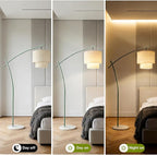 Lightdot Arc Floor Lamp for Living Room, Modern Standing Tall Lamps with Double Linen Lampshade, Tall Hanging Pole Lamp with Bulb Included for Bedroom Sofa Beside/Corner Decor - Grayish Green