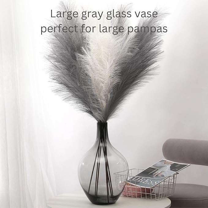 Floor Vase, Large Gray Glass Tall Big Vases, Smoked Black Glass Vase, Large Decorative, 15 inches Tall, Demijohn