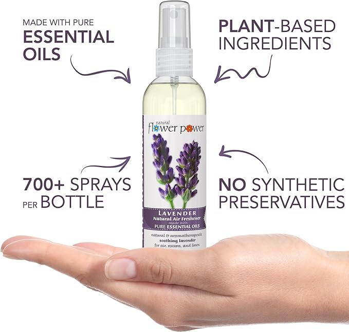 Natural Flower Power Air Freshener Spray - Odor Eliminator with Essential Oils for the Home, Car & Fabric - Cruelty Free & Vegan - 2 Pack with Lavender and Citrus & Spice - 2 x 4 oz