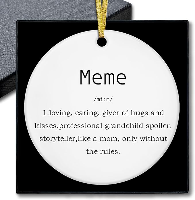Meme Gifts Ornaments, Mother's Day Birthday Gifts for Grandma from Grandkids Grandchildren Ceramic Ornament Keepsake, Meme Definition Hanging Ornaments for Christmas Tree Decoration