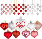 45Pcs Valentine's Day Heart Shaped Ornaments, Heart Shaped Baubles Red Pink Glitter White Silver Hanging Decorations for Valentine's Day Christmas Wedding Anniversary(9 Styles)
