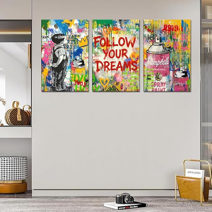 Novatique Banksy Canvas Wall Decor Street Graffiti Wall Art Colorful Cool Painting Graffiti Poster Canvas Print for Bedroom Bathroom,24" x 36" x 3pcs