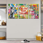Novatique Banksy Canvas Wall Decor Street Graffiti Wall Art Colorful Cool Painting Graffiti Poster Canvas Print for Bedroom Bathroom,24" x 36" x 3pcs