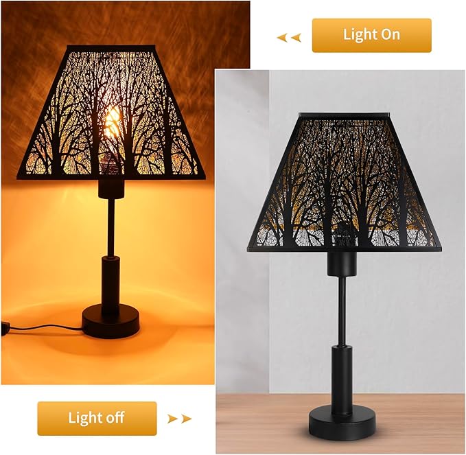 Large Metal Lampshade New Pyramid Shape Design 7'' Top 14'' Bottom 10'' Height ALUCSET Square Bell Shade Lamp Shade Forest Design Black and Gold fits for Table Lamps and Floor Lamps
