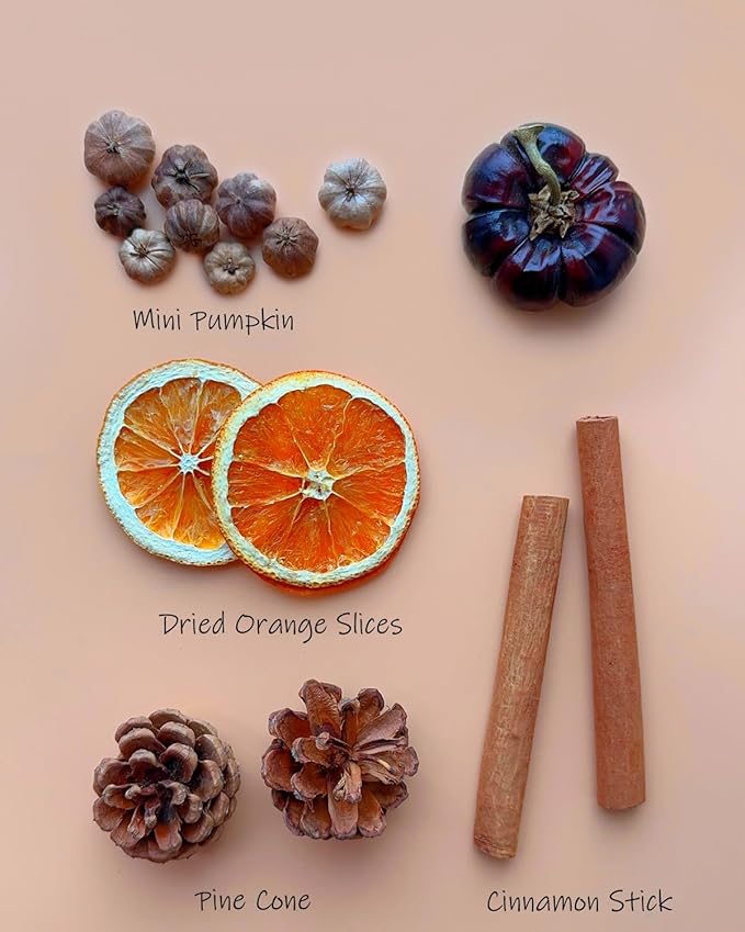 Fall Potpourri Bowl Filler with Mini Pumpkin, Cinnamon Stick, Dried Orange Slices, Pine Cone-Perfect for Farmhouse Harvest Christmas Thanksgiving Autumn Halloween Fall Potpourri