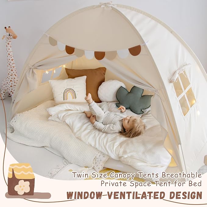 Sherilyn Twin Size Bed Canopy Bed Tents Dream Tent on Bed Privacy Space Blackout Sleeping Tents Indoor Breathable Portable Cottage Drafty Room Floor Bed Tents