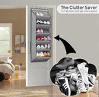 SLEEPING LAMB Shoe Rack for Door with Large Deep Pocket, Over The Door Shoe Organizer for Closet, Dorm and Narrow Hanging Sneaker Storage Holder, Grey