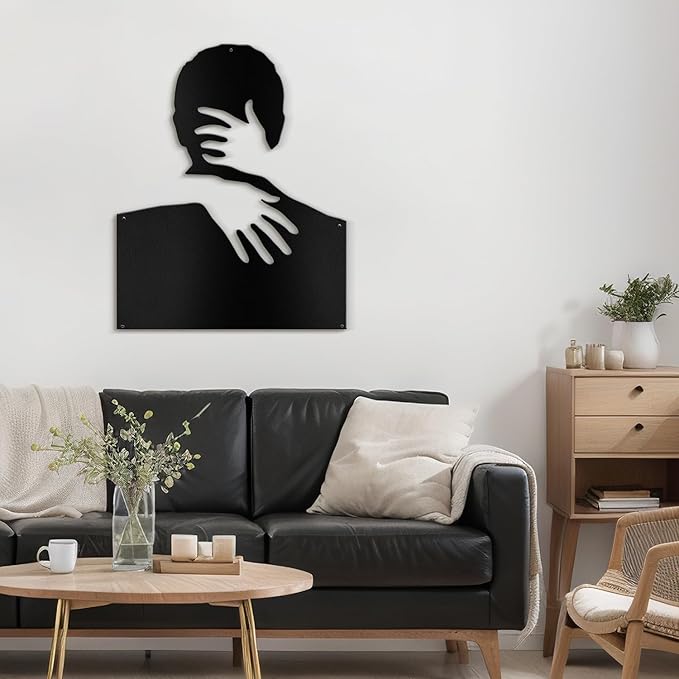 SIGNLEADER Metal Wall Art Decor Love Romance Minimalist Modern Abstract Wall Sculpture Hangings Home Decoration for Living Room, Bedroom, Bathroom, Kitchen, Outdoor - 24" Black