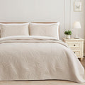 Exclusivo Mezcla Queen Quilt Bedding Set, Lightweight Brich Beige Quilts Queen Full Size for All Seasons, Soft Microfiber Bedspreads Coverlets Bed Cover with Leaf Pattern, 3 Piece