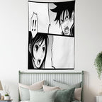 Ambesonne Anime Tapestry, Japanese Comics Strip Boy and Girl Fight Scene Manga Image Cartoon Print, Wall Hanging for Bedroom Living Room Dorm Decor, 40" X 60", Black White Grey
